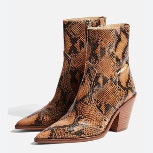 Topshop Brown Snakeskin Heeled Boots